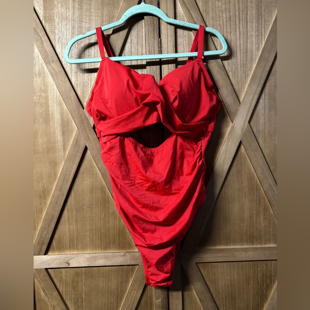 NWT 38DD = to Size 16, Red One-Piece Swimsuit High Cheek